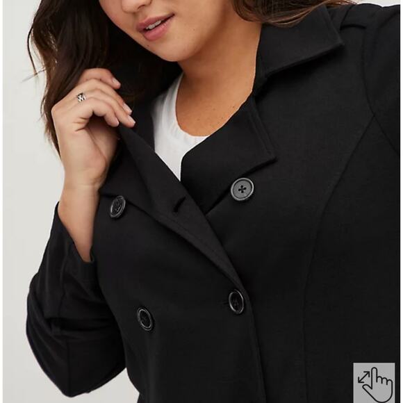 Torrid NWT Peacoat Lightweight Ponte Black Double Breasted Max Stretch Size 6X - Picture 4 of 11